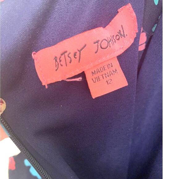 Betsey Johnson Dress 12 Black Aqua Sheer Swirl Floral Festival Whimsy Goth - Picture 3 of 6